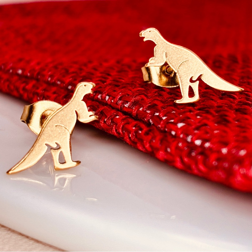 Gold Dinosaur Petite Stud Earrings